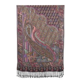 Schal mit Quasten und Boho-muster, 70x180 cm, Schwarz und lila