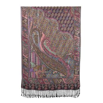 Schal mit Quasten und Boho-muster, 70x180 cm, Schwarz und lila