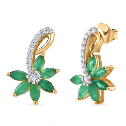 Kagem Sambischer Smaragd, Wei&szlig;er Zirkon Ohrringe 925 Silber 750 Gelbgold Vermeil ca. 1.82 ct