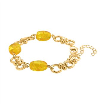 Simulierter Gelber Bernstein Armband ca. 19 cm mit 5 cm extender, goldfarben