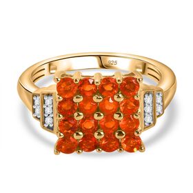 AAAA Blaze-Feueropal, Weißer Zirkon Ring 925 Silber 750 Gelbgold Vermeil (Größe 17.00) ca. 0,92 ct