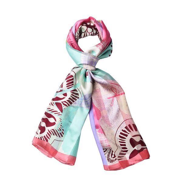 LA MAREY: Bedruckter Schal aus 100% Maulbeerseide, in Geschenkbox, Gr&uuml;n-Rosa-Sand&nbsp; image number 3