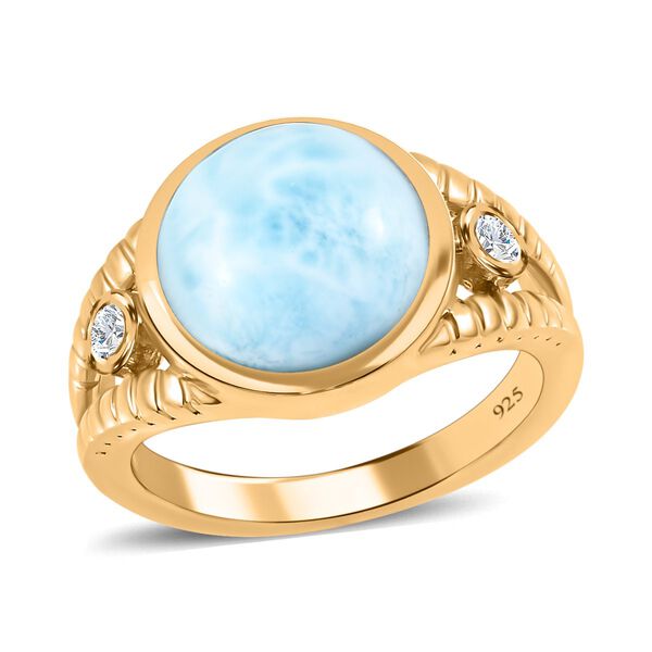 Larimar, wei&szlig;er Zirkon Ring, 925 Silber vergoldet, (Gr&ouml;&szlig;e 17.00), ca. 6.13 ct image number 3
