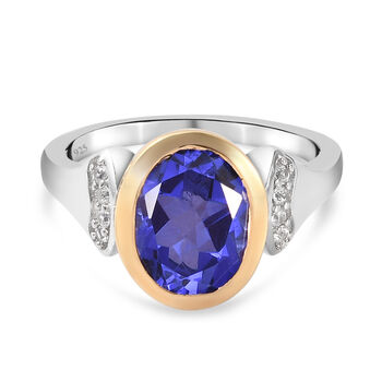 Farbiger Tansanit Quarz und wei&szlig;er Zirkon-Ring, 925 Silber Bicolor (Gr&ouml;&szlig;e 16.00) ca. 2,90 ct