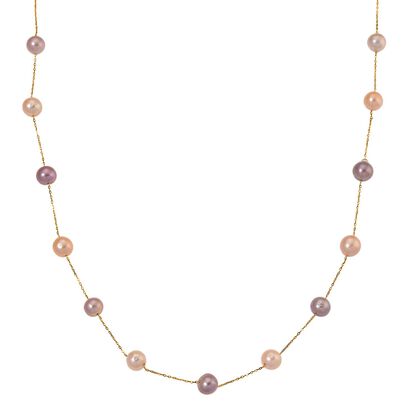 D'Joy AAA Mehrfarbige Edison Perle (9-10 mm) Halskette ca. 50 cm 925 Silber vergoldet