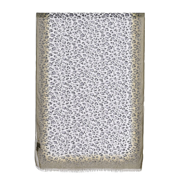 LA MAREY Signature Set mit Seidenschal und Seidentropfen-Ohrringen, 100% Maulbeerseide, 65 x 170 cm, Grau Wei&szlig; mit Olivgr&uuml;n image number 5