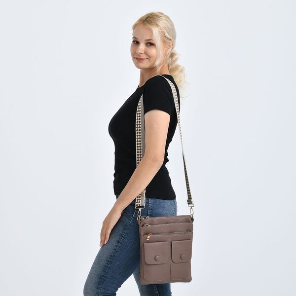 Umh&auml;ngetasche aus feinem Lederimitat mit mehreren Taschen, 120cm Trageriemen, 24x27cm, Kaffeebraun image number 3