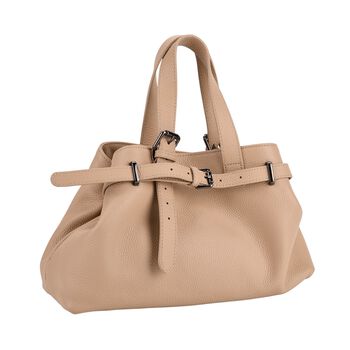 Echtleder-Crossbody-Bag im Trapez-Design, 32x12x19 cm, Hellkhaki