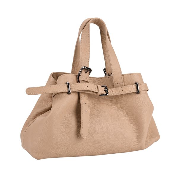 Echtleder-Crossbody-Bag im Trapez-Design, 32x12x19 cm, Hellkhaki image number 3