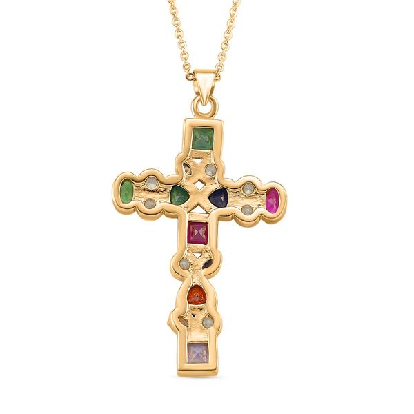 Mehrfarbiger Zirkonia Kreuz Anh&auml;nger mit 43,5+5cm Kette image number 4