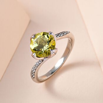 Ouro Verde-Quarz, wei&szlig;er Zirkon Ring, 925 Silber platiniert (Gr&ouml;&szlig;e 18.00) ca. 1.90 ct