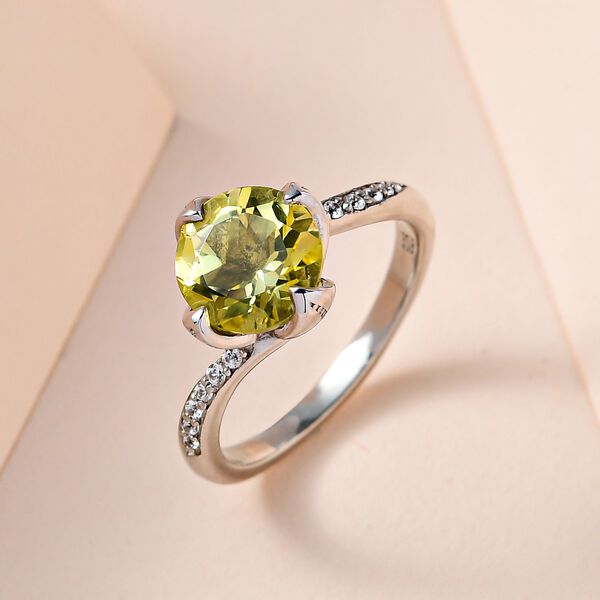 Ouro Verde-Quarz, wei&szlig;er Zirkon Ring, 925 Silber platiniert (Gr&ouml;&szlig;e 18.00) ca. 1.90 ct image number 2