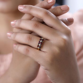 AAA Orissa Rose Granat, Wei&szlig;er Zirkon Ring, 925 Silber Gelbgold Vermeil (Gr&ouml;&szlig;e 21.00) ca. 2.12 ct