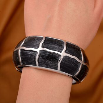 Emaillierter Gitternetz-Muster-Armreif, ca. 18 cm, ca. 87,60g Schwarz