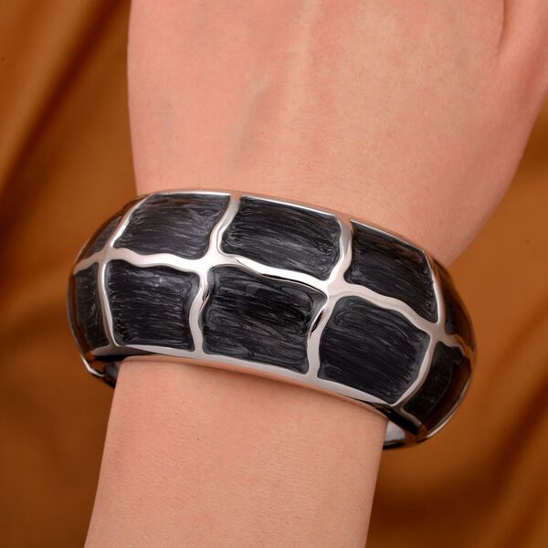 Emaillierter Gitternetz-Muster-Armreif, ca. 18 cm, ca. 87,60g Schwarz image number 2