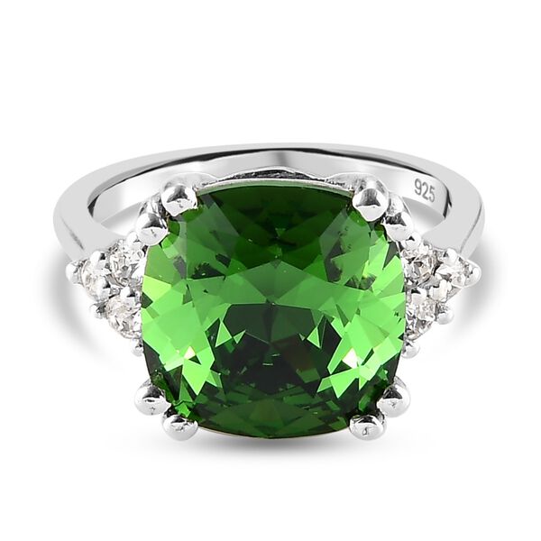 LUSTRO STELLA Österreichischer Moosgrüner dunkler und weißer Kristall Solitär Ring 925 Silber Platin-Überzug image number 0