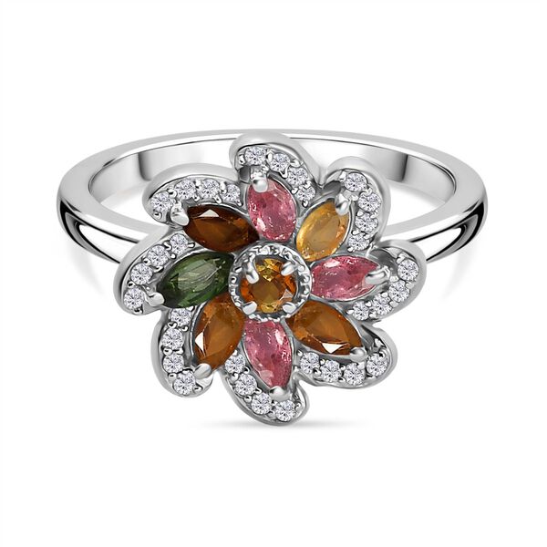 Fr&uuml;hlingsbl&uuml;te- Mehrfarbig-Turmalin Ring 925 Silber rhodiniert (Gr&ouml;&szlig;e 20.00) ca. 0.99 ct