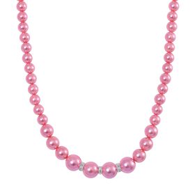 Rosa Muschelkernperle (8-12 mm), Weiße Kristall Halskette ca. 45 cm+ 5 cm Extender, Reiner Edelstahl