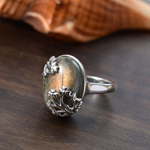 Feuer Labradorit Ring Messing (Größe 19.00) ca. 12,24 ct image number 1