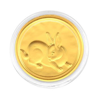 999er Goldm&uuml;nzefolie mit Hasenmotiv und Regenbogen-Designlinie, 100mg