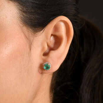 D'Joy Smaragd-Quarz Triplette, Wei&szlig;er Zirkon Ohrringe 925 Silber Gelbes Gold ca. 2,80 ct.