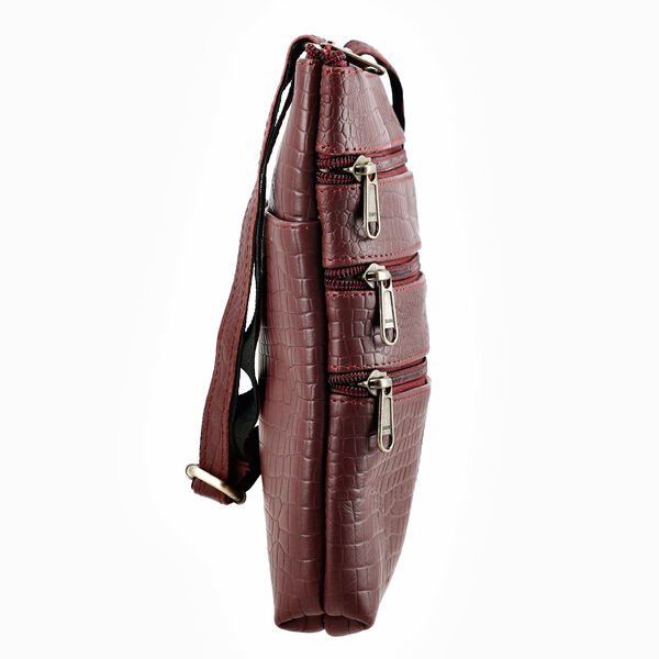 Echtleder Crossbody Tasche mit Kroko Prägung, Multi-Fächer, 20 x 24 cm, Kirsch image number 7