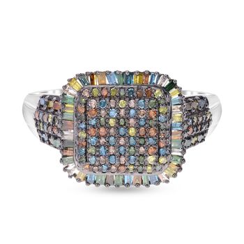 Mehrfarbiger Diamant Ring, 925 Silber platiniert (Gr&ouml;&szlig;e 17.00) ca. 1.00 ct