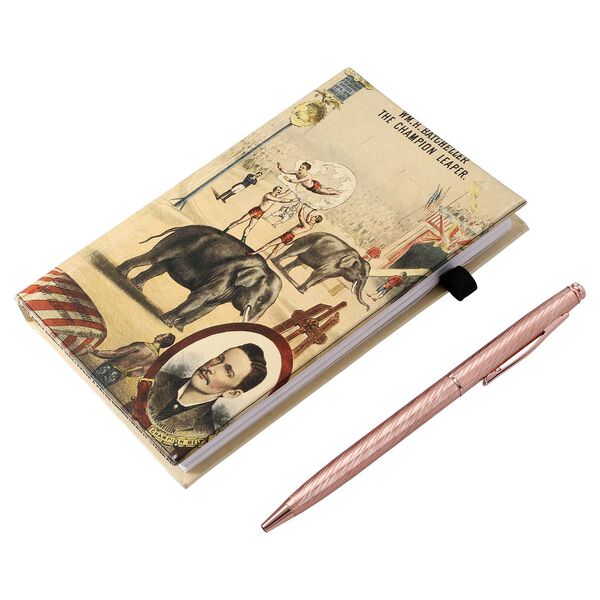 Hardcover Notizbuch mit Kupfer Kugelschreiber, Elefant-Muster, beige image number 8