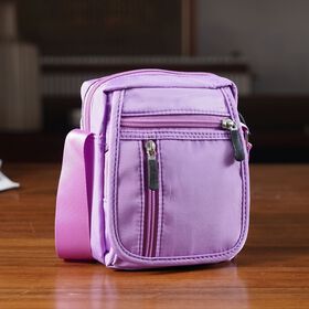 Umhängetasche mit mehreren Reißverschlussfächern und RFID-Schutz, 12,5x6x16cm, Lila