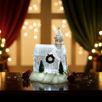 Weihnachts Deko Wasser Lampe Kirche, warmwei&szlig;es LED, Musikfunktion, 17.2 x 14 x 23 cm, Transparent, Batteriebetrieb 3 x AAA nicht enthalten