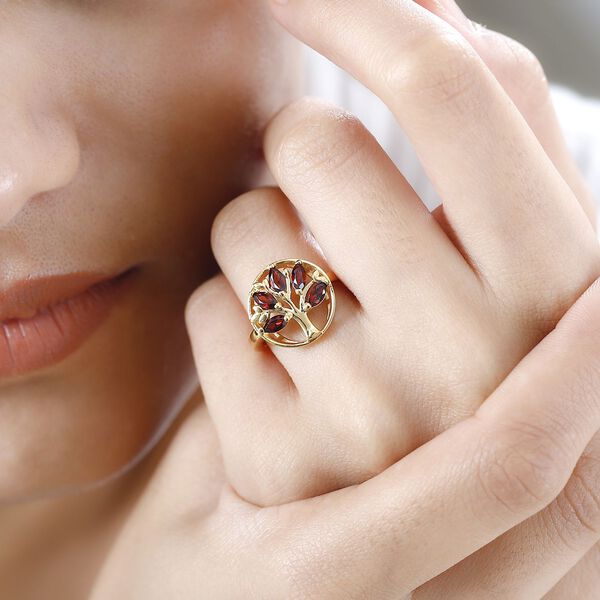 Roter Granat Lebensbaum Ring, 925 Silber Gelbgold Vermeil (Gr&ouml;&szlig;e 17.00) ca. 0.95 ct image number 3