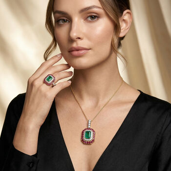 D&rsquo;Joy AAA Kagem sambischer Smaragd, Mosambik Rubin und Moissanit Ring und Anh&auml;nger mit 50cm Kette