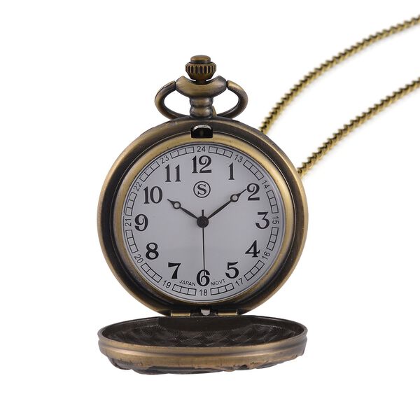 STRADA Antike Bronze Hirschmuster Taschenuhr, Japanisches Werk, 79 cm antike bronzene Eisenkette image number 7