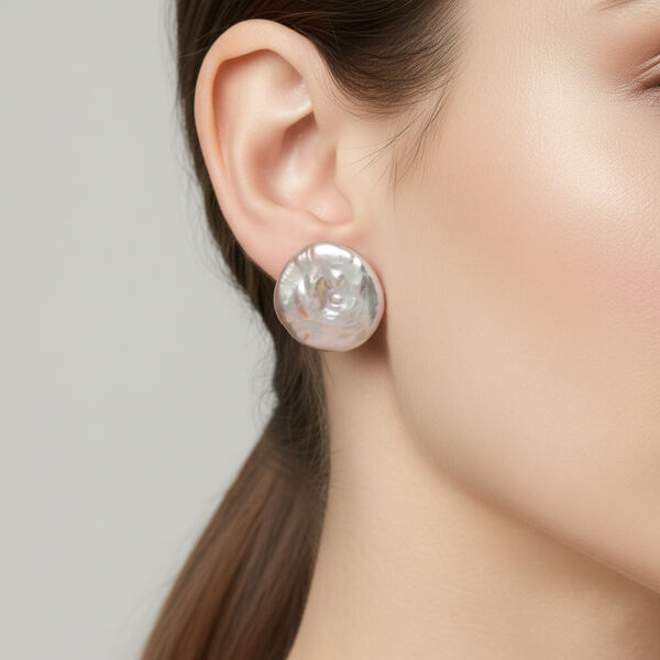 Lila S&uuml;&szlig;wasser Perle Ohrringe Reiner Edelstahl Gelb image number 2