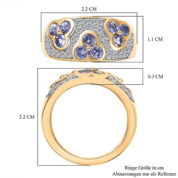 Tansanit, Wei&szlig;er Zirkon Ring 925 Silber 750 Gelbgold Vermeil (Gr&ouml;&szlig;e 21.00) ca. 1,61 ct image number 7