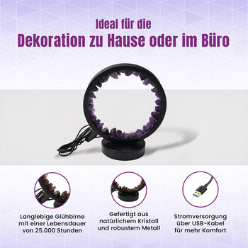 Amethyst Kristall-Wellnesslampe mit USB-Anschluss, 10&times;22&times;18cm, Lila