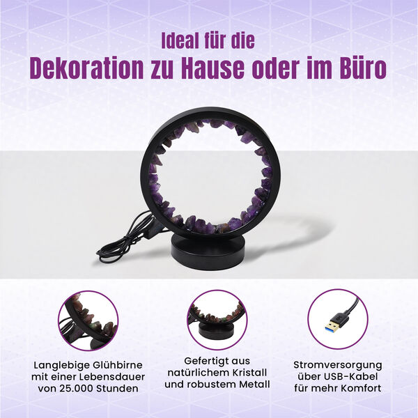 Amethyst Kristall-Wellnesslampe mit USB-Anschluss, 10&times;22&times;18cm, Lila image number 3