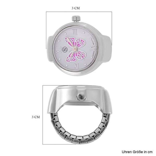 Neueinf&uuml;hrung - STRADA Japanisches Uhrwerk, Wasserdicht Rosa Schmetterlingsmuster Biegsame Fingeruhr aus reinem 316L Edelstahl image number 4