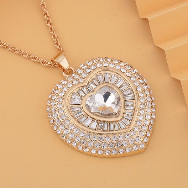 Wei&szlig;er Kristall Anh&auml;nger mit Kette, ca. 70 cm + 5 cm Extender, Eisen und Legierung, Goldfarben image number 1