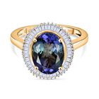 AAA Pfau Tansanit, Weißer Diamant Ring 585 Gold (Größe 20.00) ca. 3,45 ct