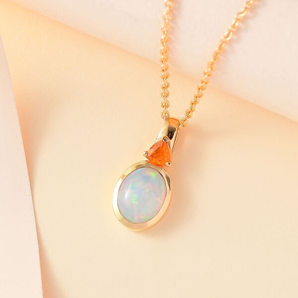 Natürlicher, äthiopischer Welo Opal, Feuer opal Schmuckset 925 Silber 750 Gelbgold Vermeil ca. 2,54 ct. image number 3