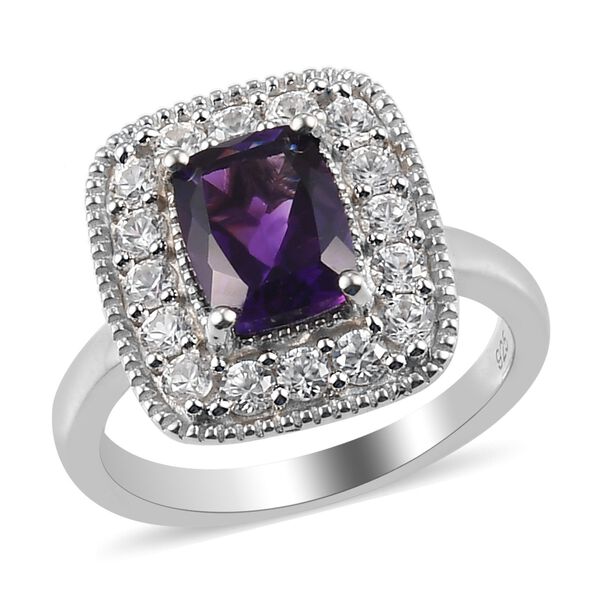 Marokkanischer Amethyst und Zirkon Halo Ring 925 Silber Platin-&Uuml;berzug