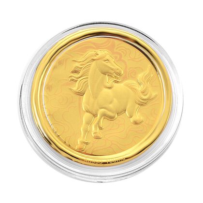 999er Goldm&uuml;nzefolie mit Pferdemotiv und Regenbogen-Designlinie, ca. 30 mm, ca. 100 mg