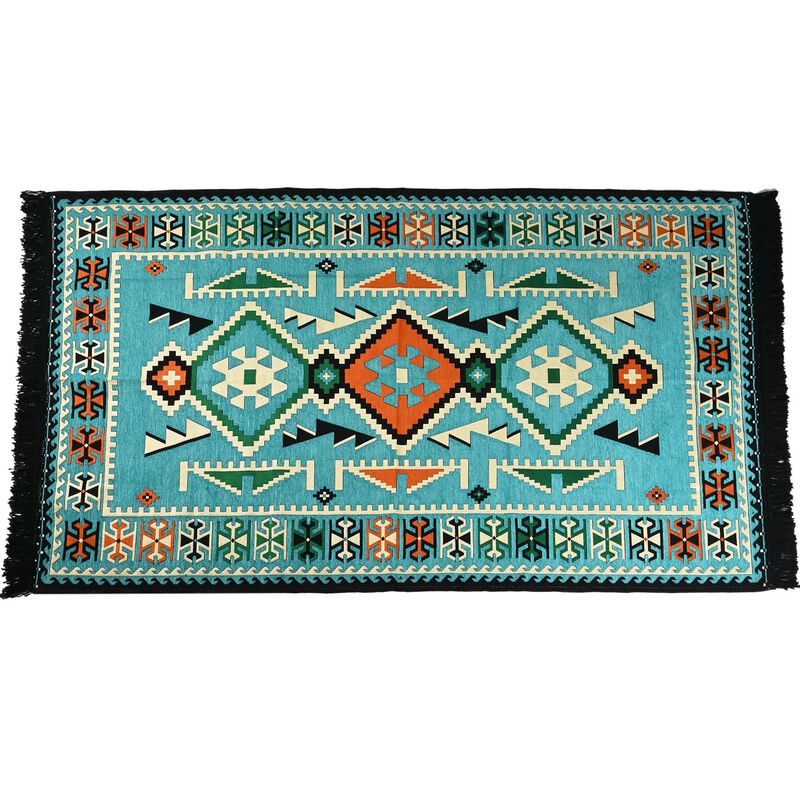Jacquard gewebter Teppich mit Quasten, Größe 180x120 cm, Türkis image number 0
