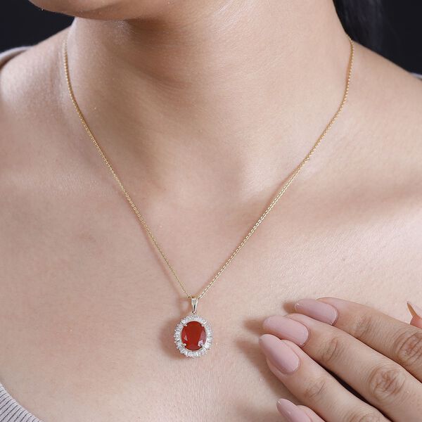 AAA Mexikanischer Kirschfeuer-Opal und Diamant Anh&auml;nger in 585 Gold - 2,99 ct. image number 8