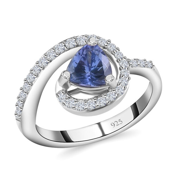 Tansanit und Zirkon Halo Ring 925 Silber Platin-&Uuml;berzug image number 4