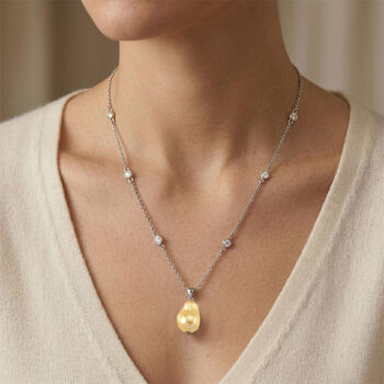 EverTrue wei&szlig;e Zirkonia und goldene Muschelkernperle 50cm Halskette