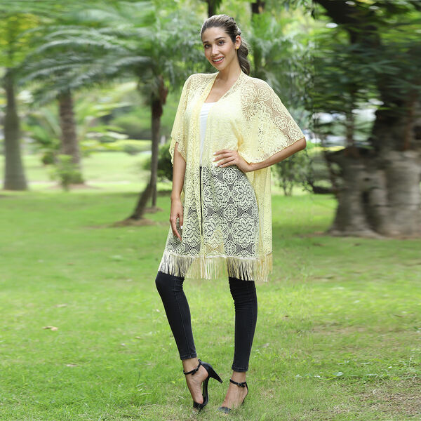 JOVIE Spitze Cardigan mit Quaste, Einheitsgröße, gelb image number 2