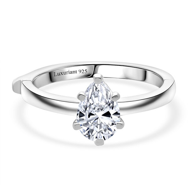 LUXURIANT SGL zertifizierter VS-EF Labor Diamant im Tropfen-Schliff Ring, 925 Silber rhodiniert - 1 ct.