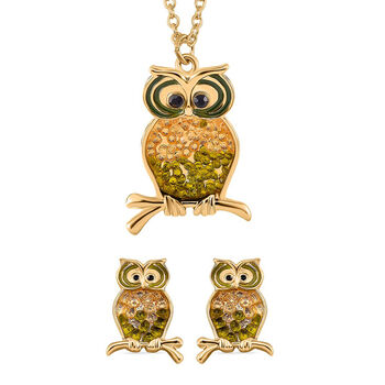 Wei&szlig;er Kristall, Schwarz Kristall, Neongr&uuml;ner Kristall Halskette und Ohrringe Schmuckset Std Gelb